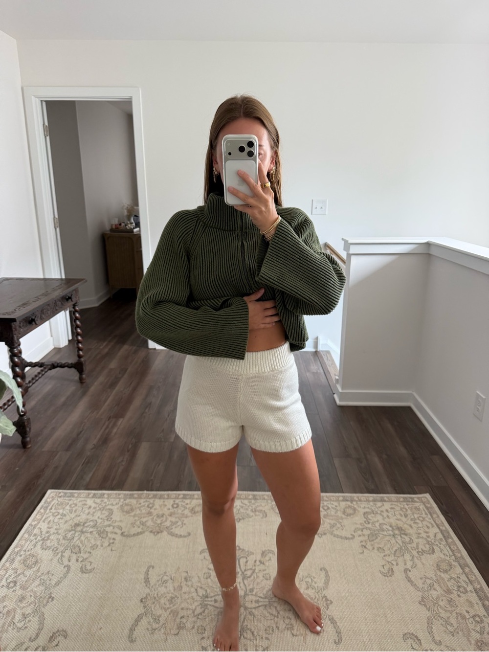High-Waist Knit Lounge Shorts in White